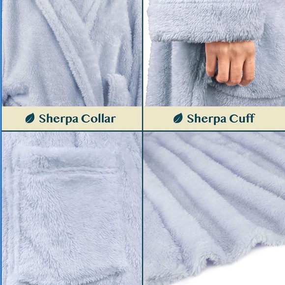 PAVILIA Luxe Fleece Robe in Light Blue - Picture 4 of 10